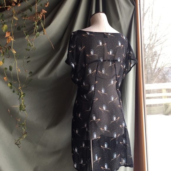 🦉 SHE SAID ✨🦉 Sheer Owl Print Long Blouse - Picture 4 of 7